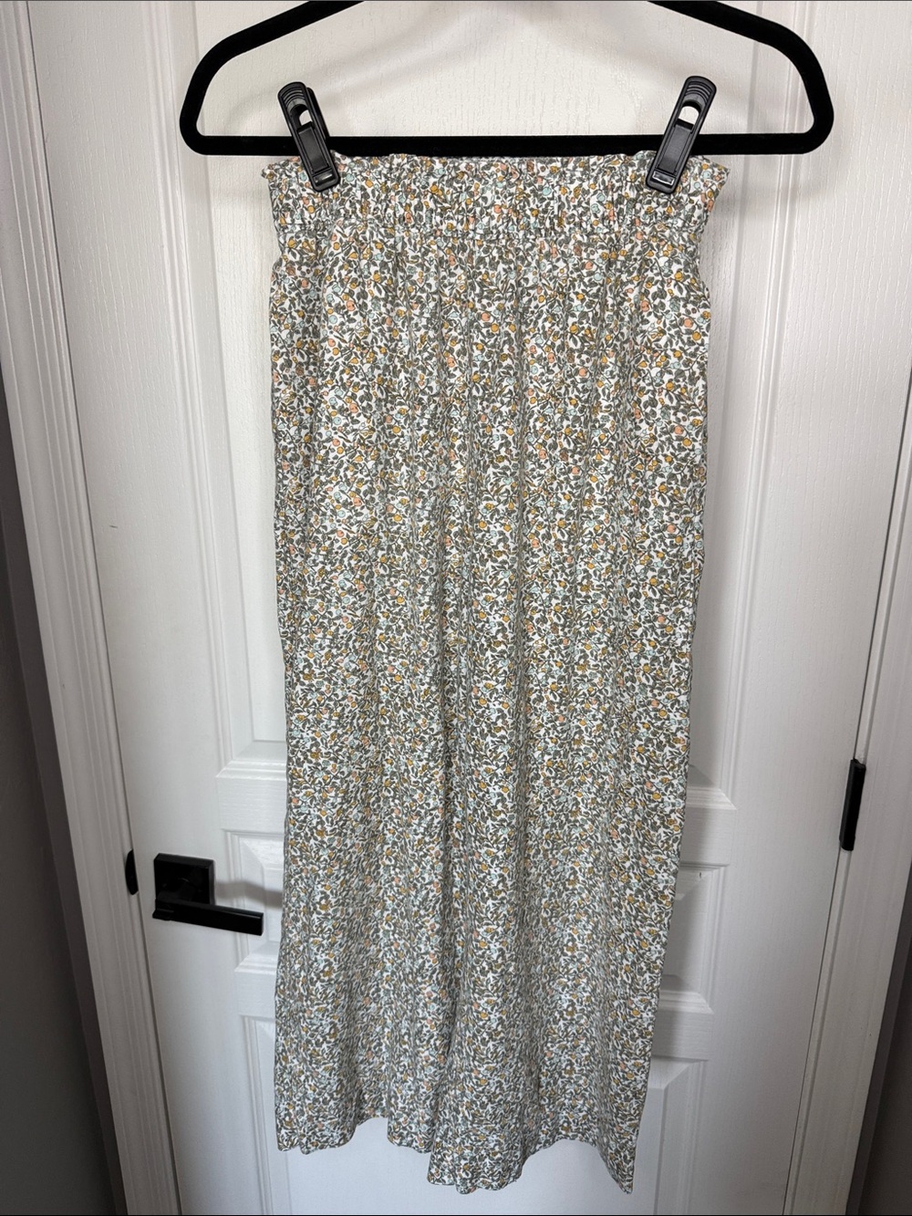 Abercrombie & Fitch Floral Smocked Wide-Leg Pants - Cream, Green & Mustard